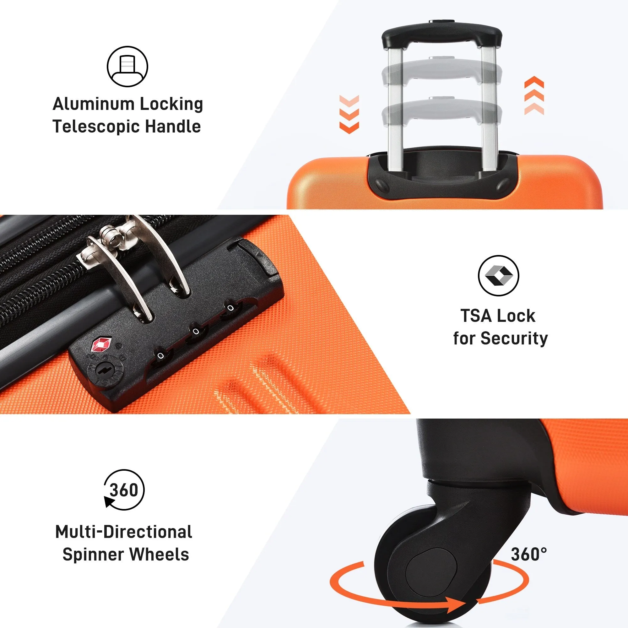 3 Piece Luggage Set Hardside Expandable Spinner Suitcase with TSA Lock Aluminum Handle 20" 24" 28"