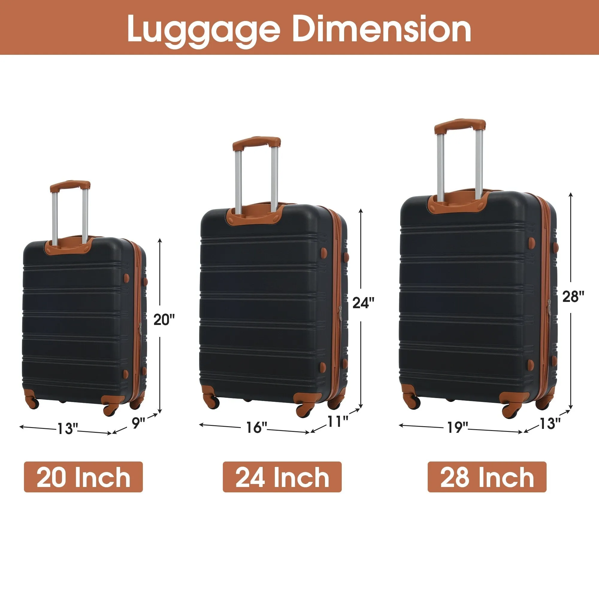 3 Piece Luggage Set Hardside Expandable Spinner Suitcase with TSA Lock Aluminum Handle 20" 24" 28"