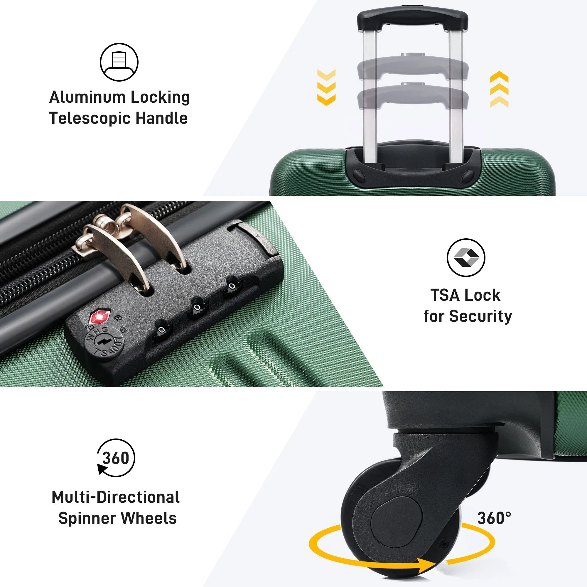 3 Piece Luggage Set Hardside Expandable Spinner Suitcase with TSA Lock Aluminum Handle 20" 24" 28"