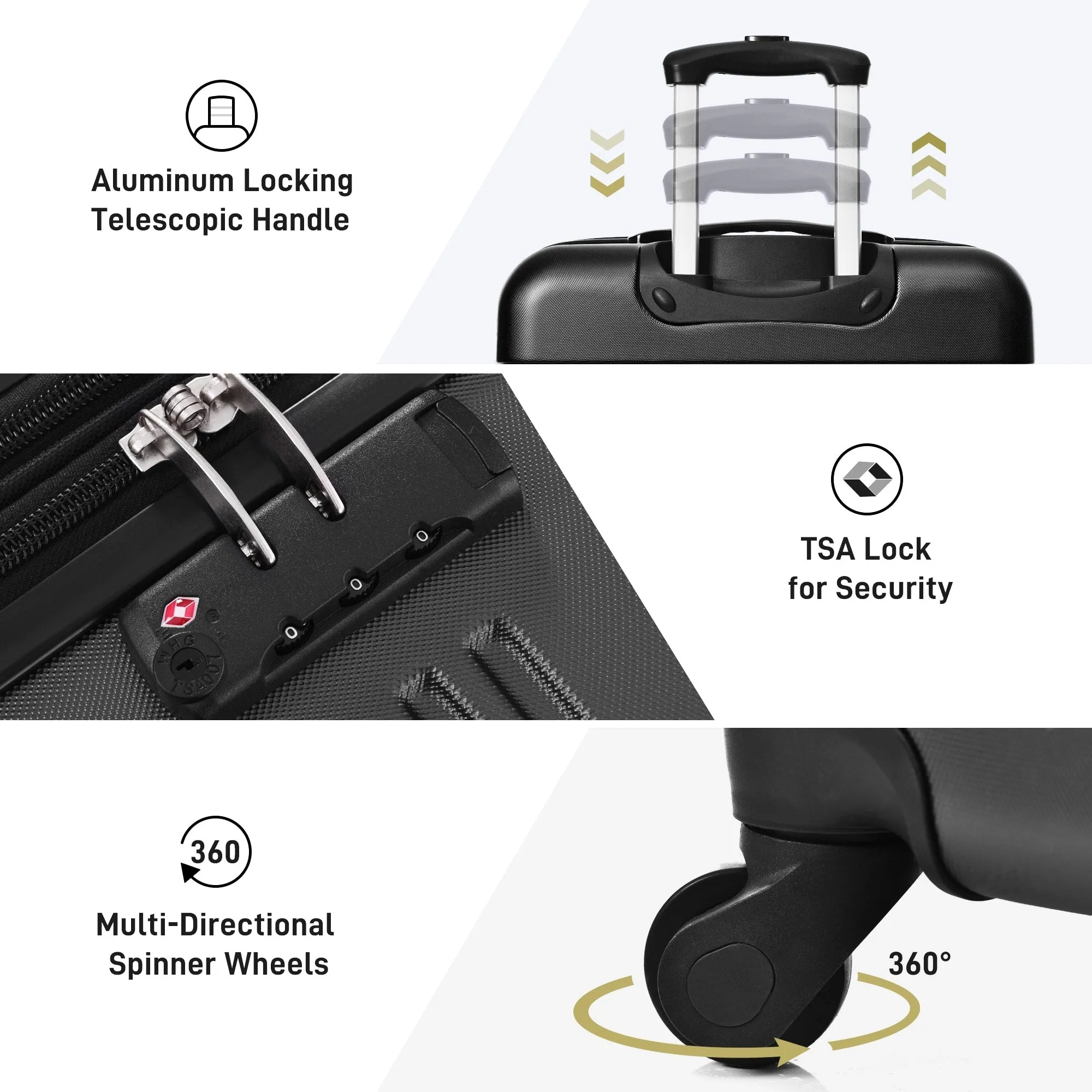 3 Piece Luggage Set Hardside Expandable Spinner Suitcase with TSA Lock Aluminum Handle 20" 24" 28"