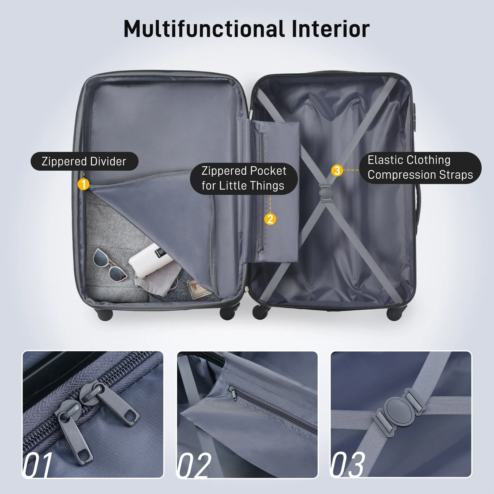 3 Piece Luggage Set Hardside Expandable Spinner Suitcase with TSA Lock Aluminum Handle 20" 24" 28"