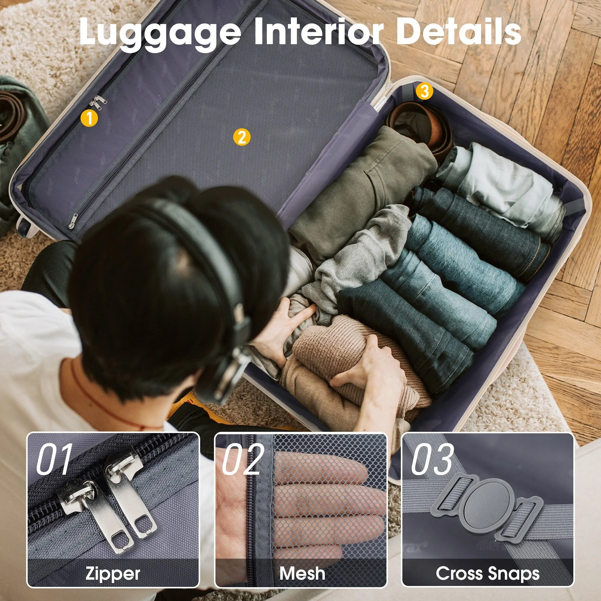 3 Piece Luggage Set Hardside Expandable Spinner Suitcase with TSA Lock Aluminum Handle 20" 24" 28"