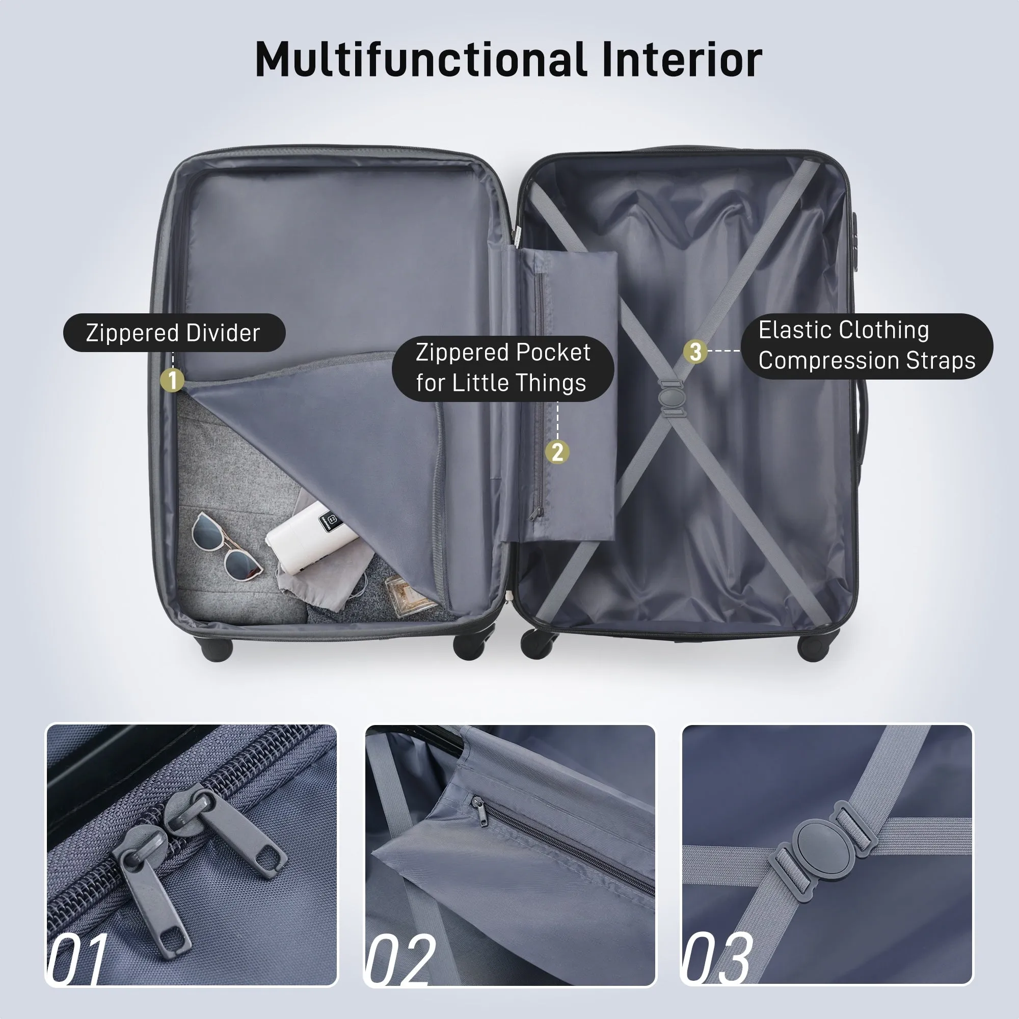 3 Piece Luggage Set Hardside Expandable Spinner Suitcase with TSA Lock Aluminum Handle 20" 24" 28"
