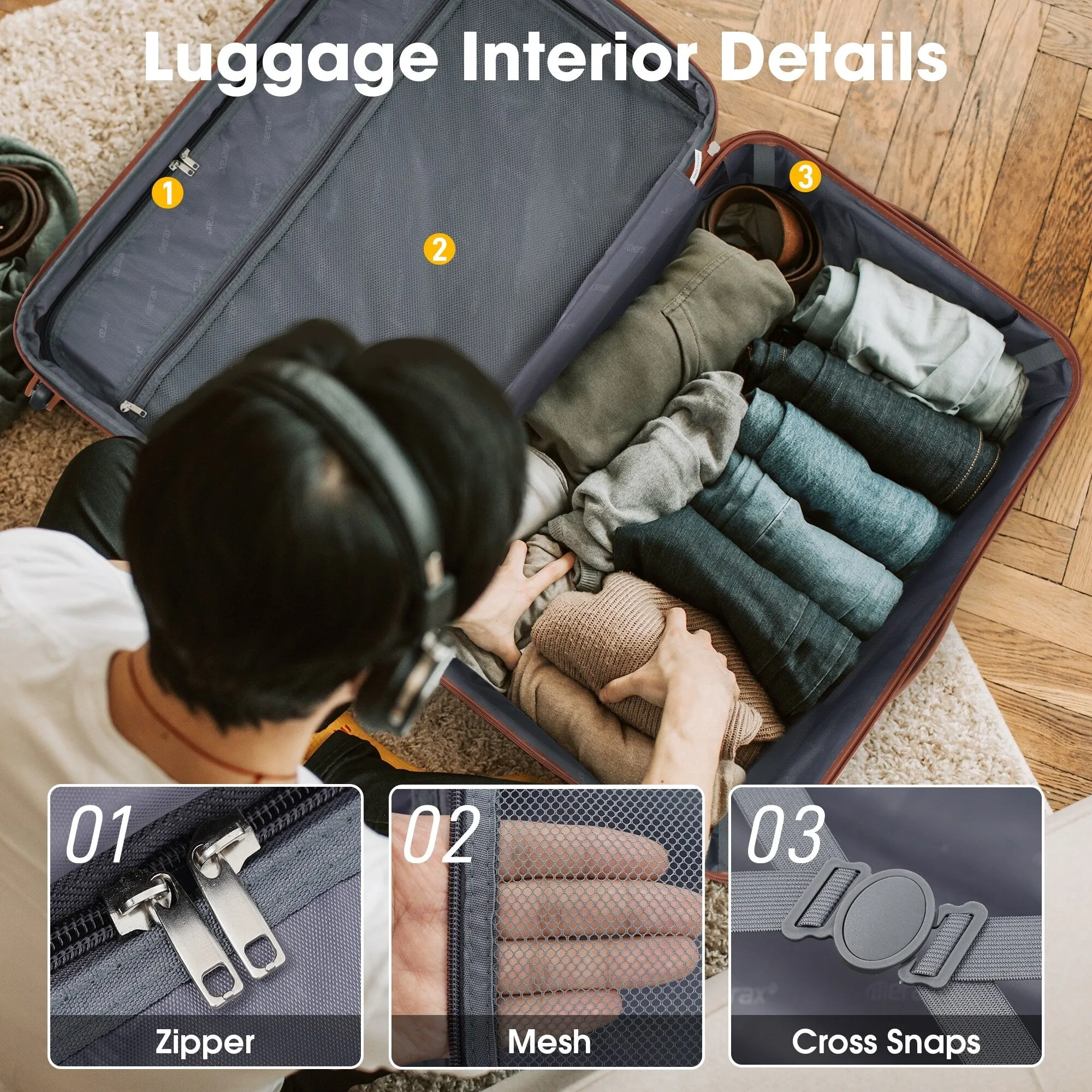 3 Piece Luggage Set Hardside Expandable Spinner Suitcase with TSA Lock Aluminum Handle 20" 24" 28"