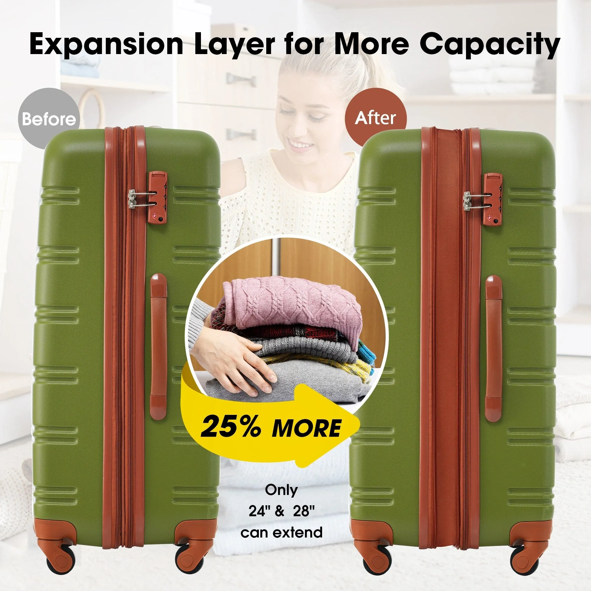 3 Piece Luggage Set Hardside Expandable Spinner Suitcase with TSA Lock Aluminum Handle 20" 24" 28"