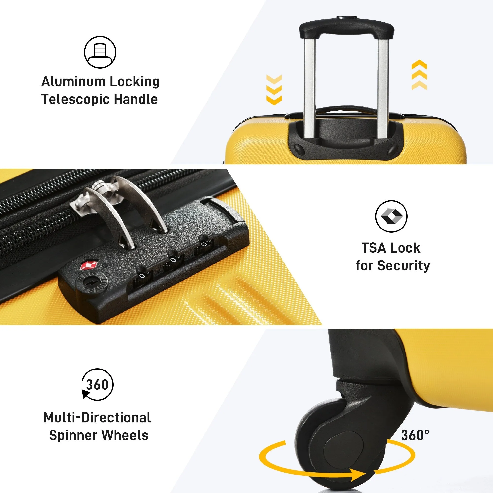 3 Piece Luggage Set Hardside Expandable Spinner Suitcase with TSA Lock Aluminum Handle 20" 24" 28"