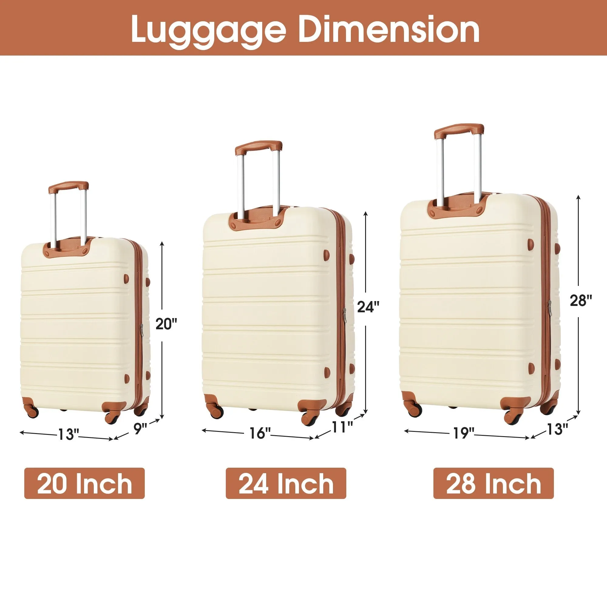 3 Piece Luggage Set Hardside Expandable Spinner Suitcase with TSA Lock Aluminum Handle 20" 24" 28"