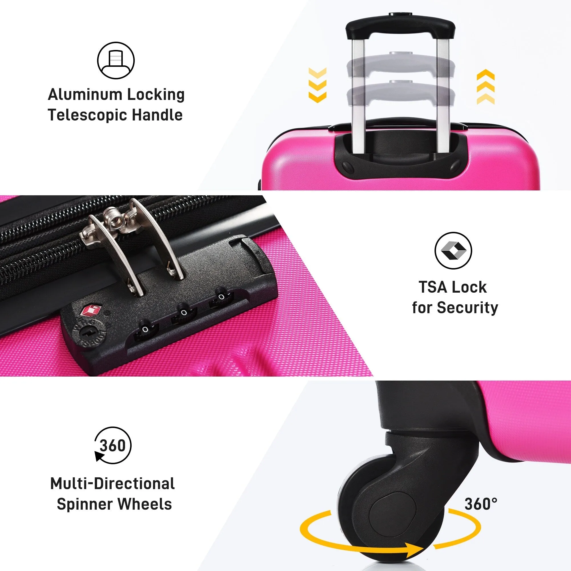 3 Piece Luggage Set Hardside Expandable Spinner Suitcase with TSA Lock Aluminum Handle 20" 24" 28"
