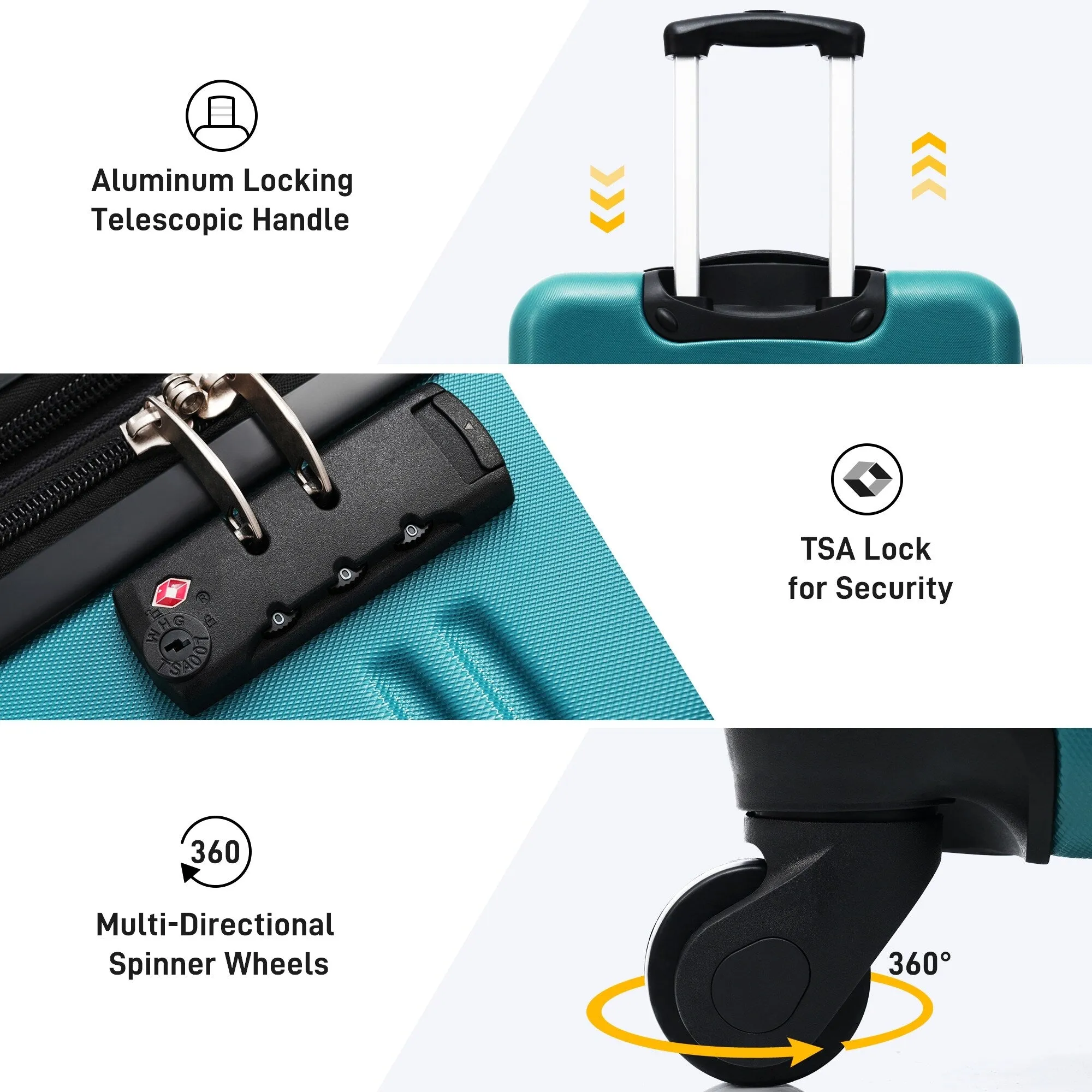 3 Piece Luggage Set Hardside Expandable Spinner Suitcase with TSA Lock Aluminum Handle 20" 24" 28"