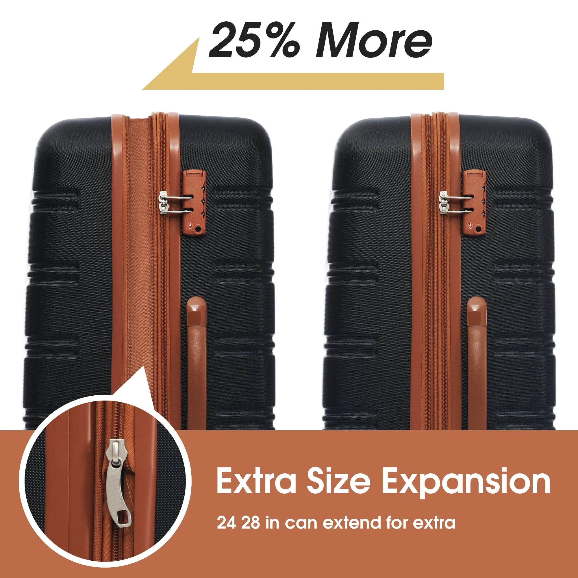 3 Piece Luggage Set Hardside Expandable Spinner Suitcase with TSA Lock Aluminum Handle 20" 24" 28"