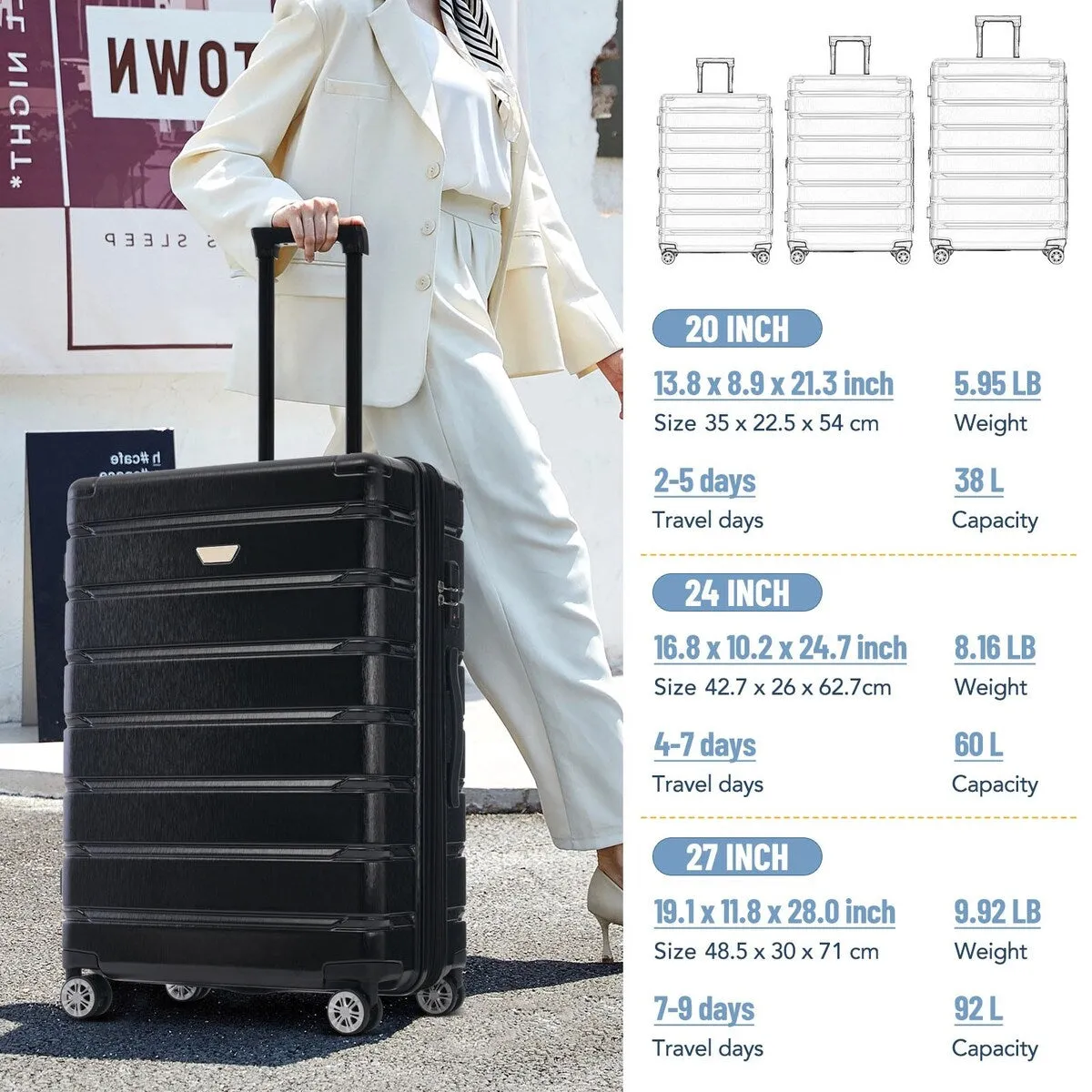 3 Piece Luggage Set Suitcase Set