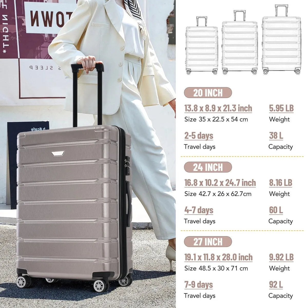3 Piece Luggage Set Suitcase Set