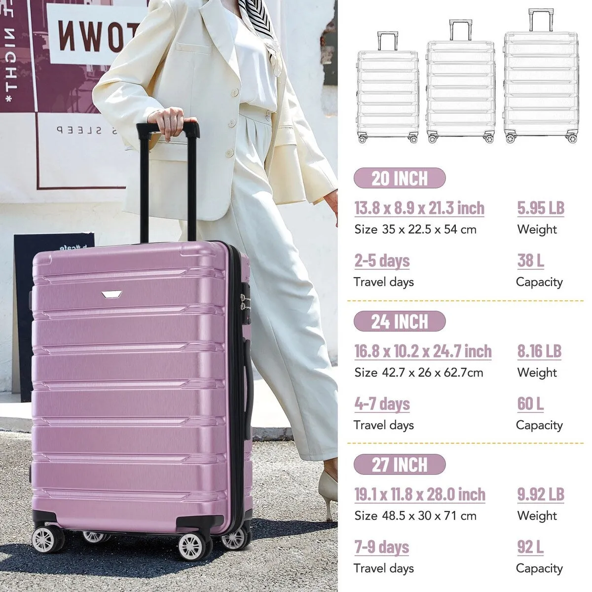 3 Piece Luggage Set Suitcase Set