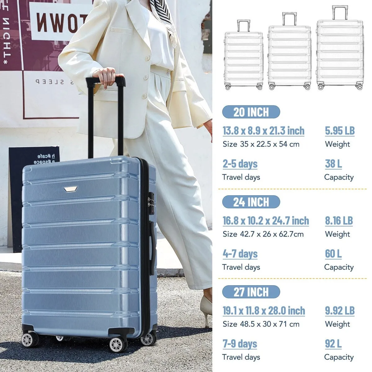 3 Piece Luggage Set Suitcase Set