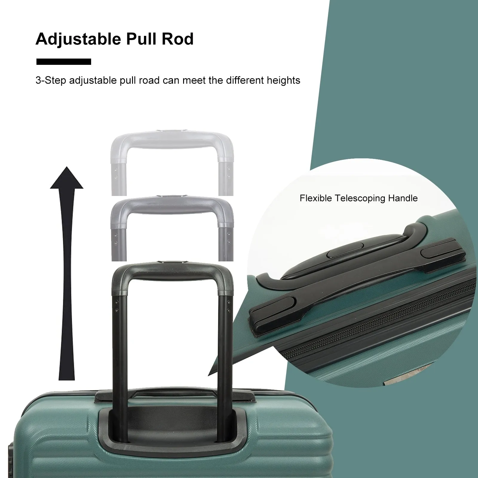 3 Piece Luggage Sets ABS Lightweight Suitcase with Two Hooks, Spinner Wheels, TSA Lock, (20/24/28)
