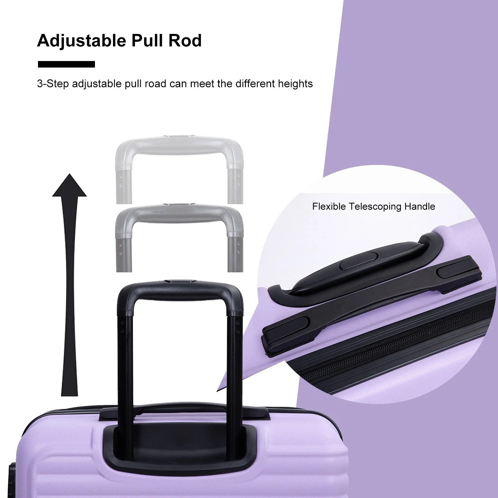 3 Piece Luggage Sets ABS Lightweight Suitcase with Two Hooks, Spinner Wheels, TSA Lock, (20/24/28)