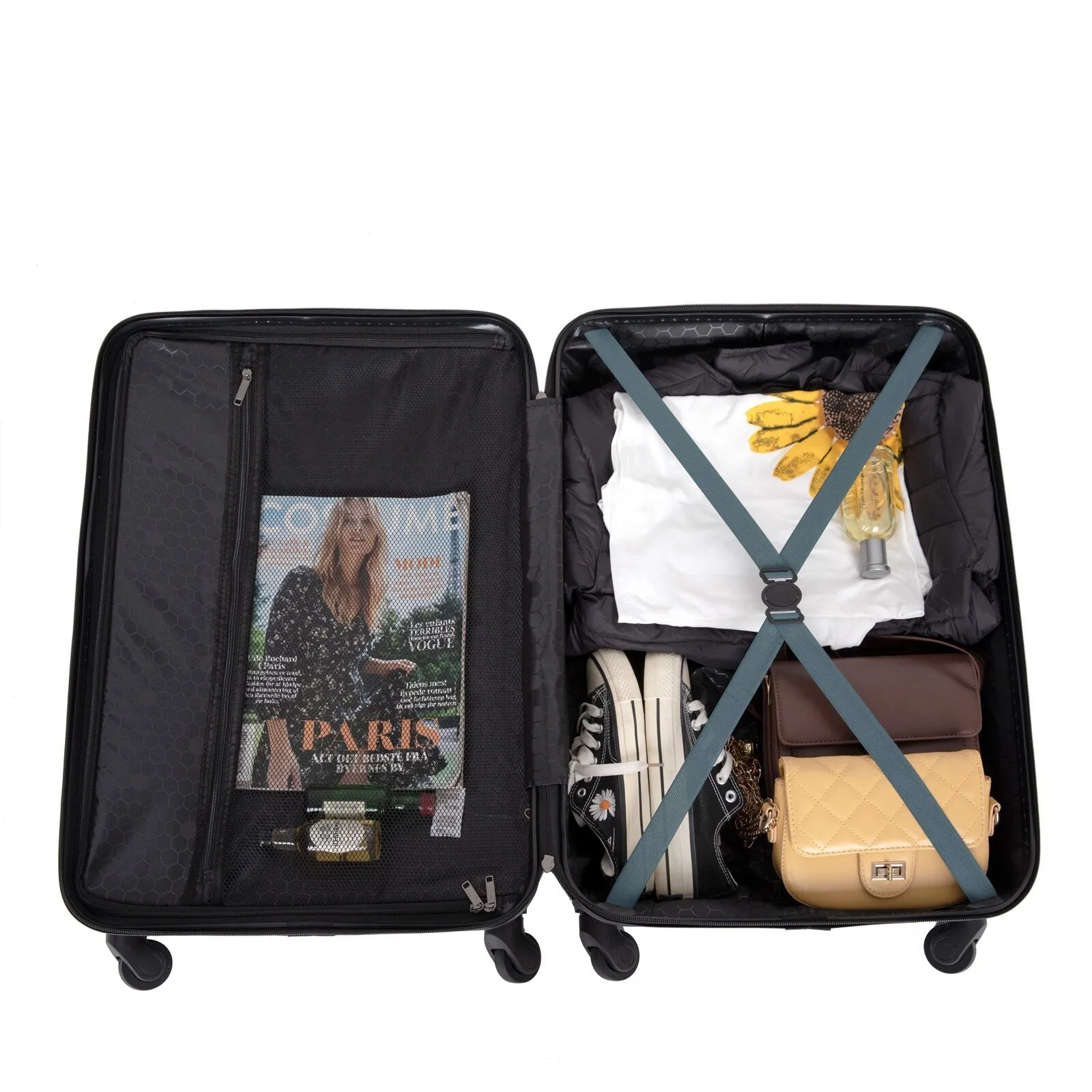 3 Piece Luggage Sets ABS Lightweight Suitcase with Two Hooks, Spinner Wheels, TSA Lock, (20/24/28)
