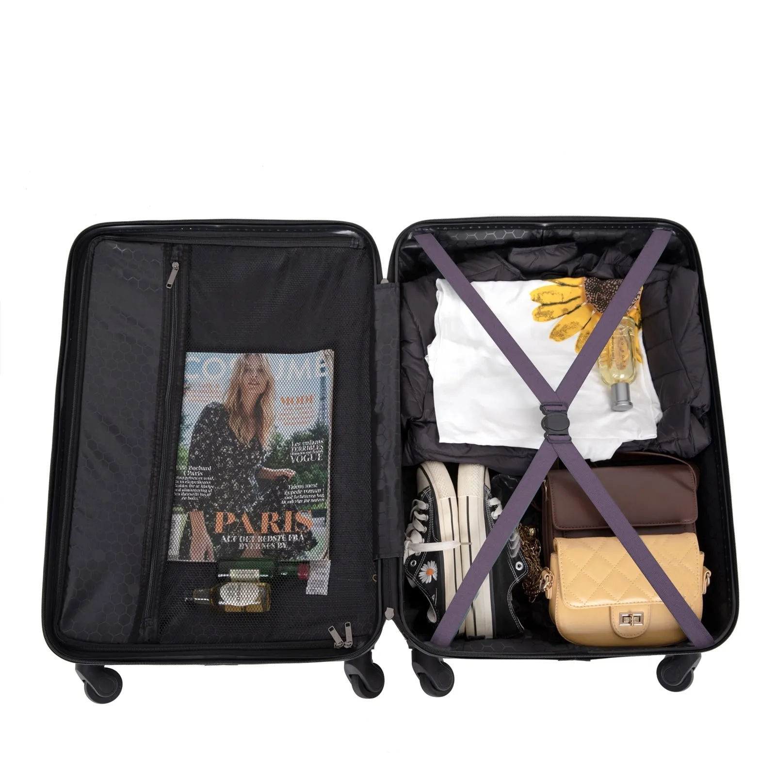 3 Piece Luggage Sets ABS Lightweight Suitcase with Two Hooks, Spinner Wheels, TSA Lock, (20/24/28)