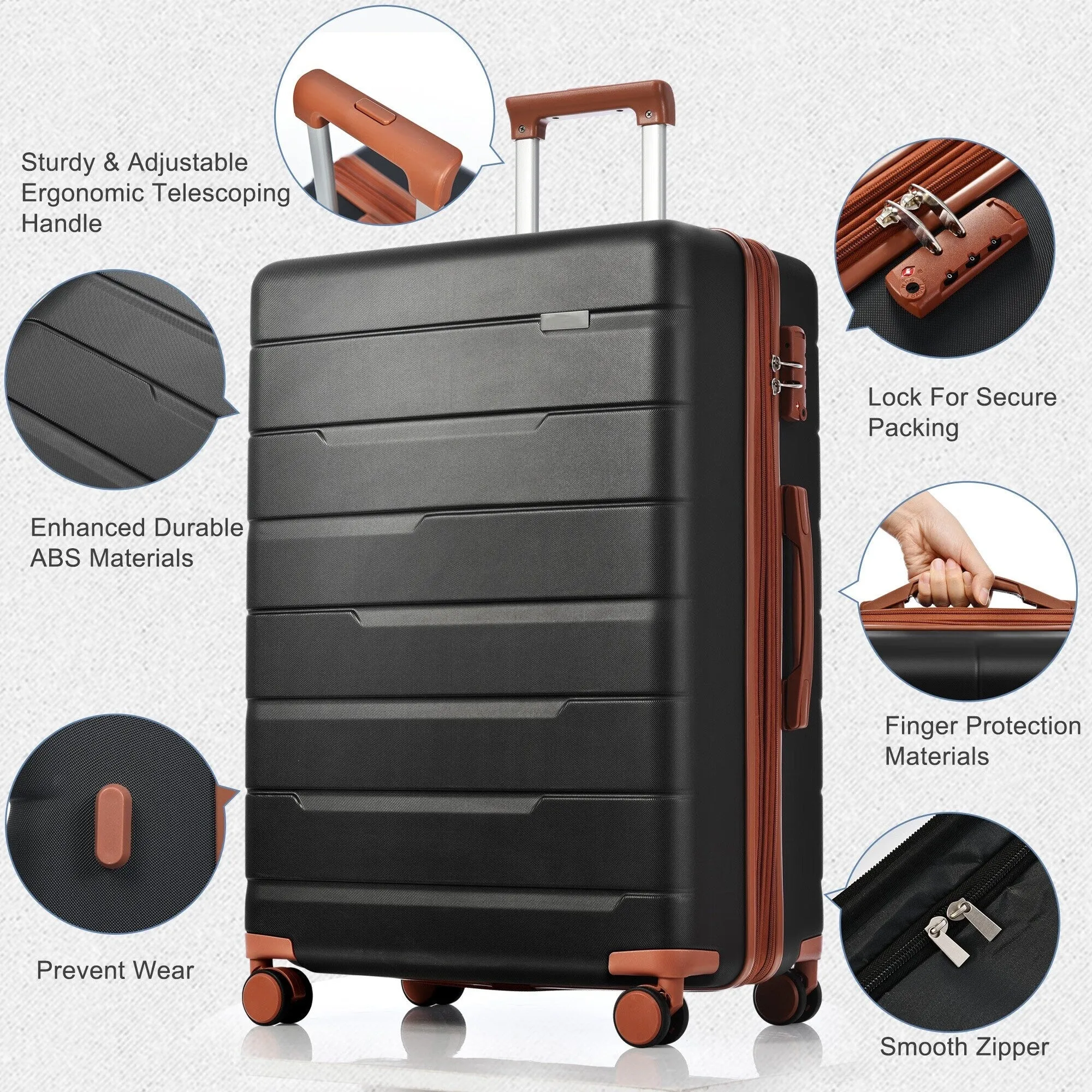 3 Piece Suitcase Luggage Sets with Spinner Wheels and TSA Lock (20/24/28)