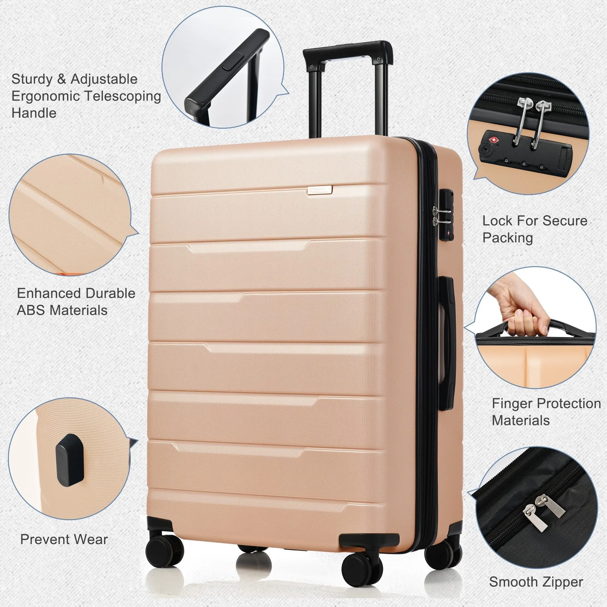 3 Piece Suitcase Luggage Sets with Spinner Wheels and TSA Lock (20/24/28)