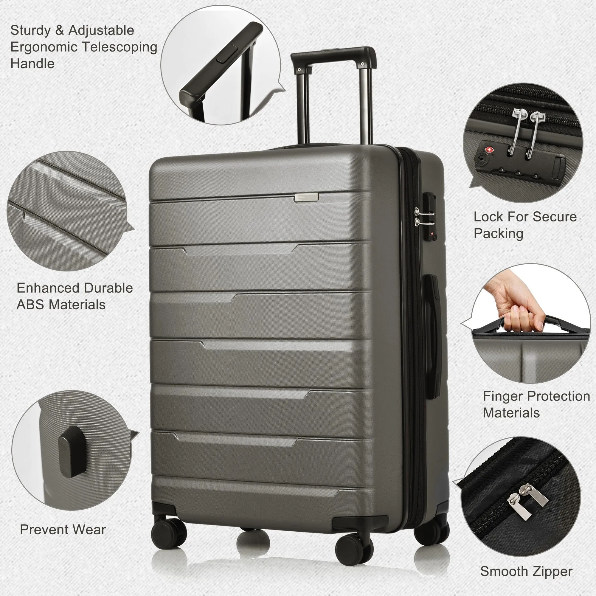 3 Piece Suitcase Luggage Sets with Spinner Wheels and TSA Lock (20/24/28)