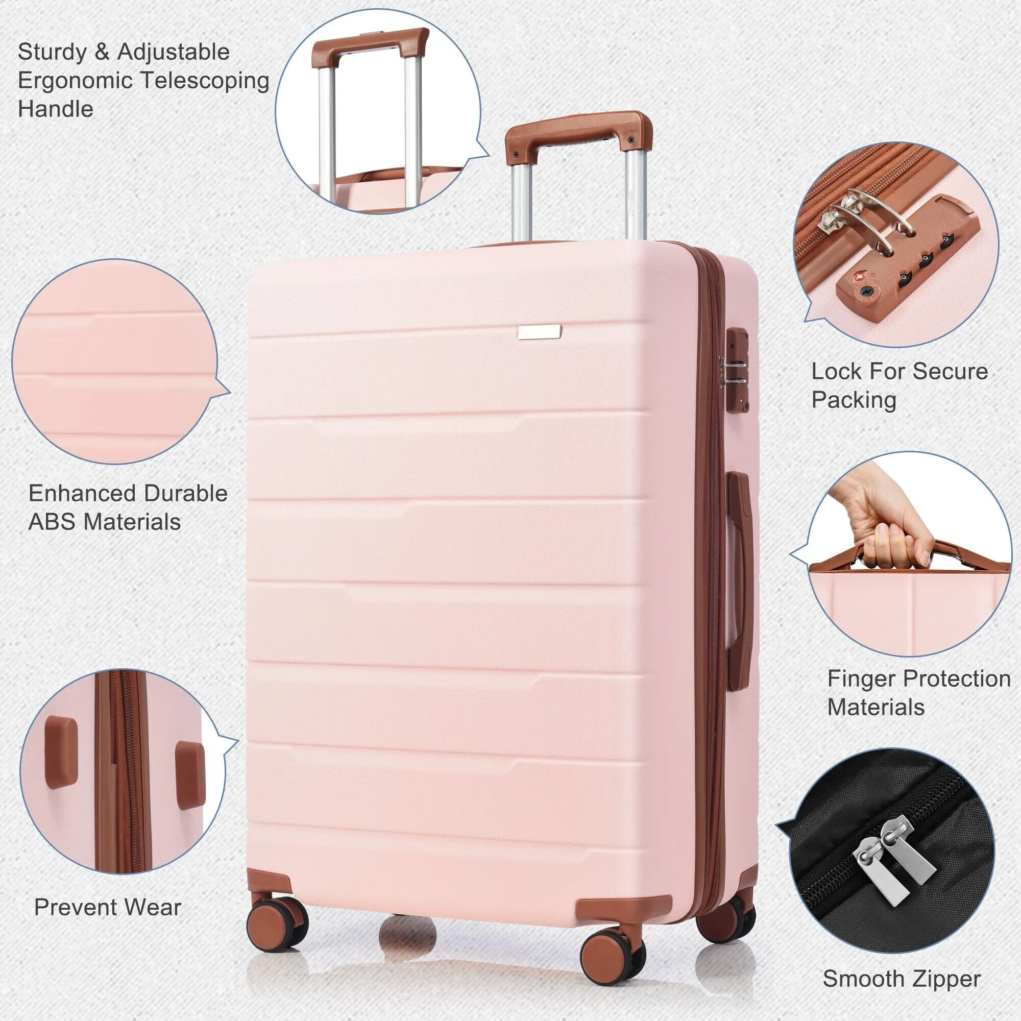 3 Piece Suitcase Luggage Sets with Spinner Wheels and TSA Lock (20/24/28)