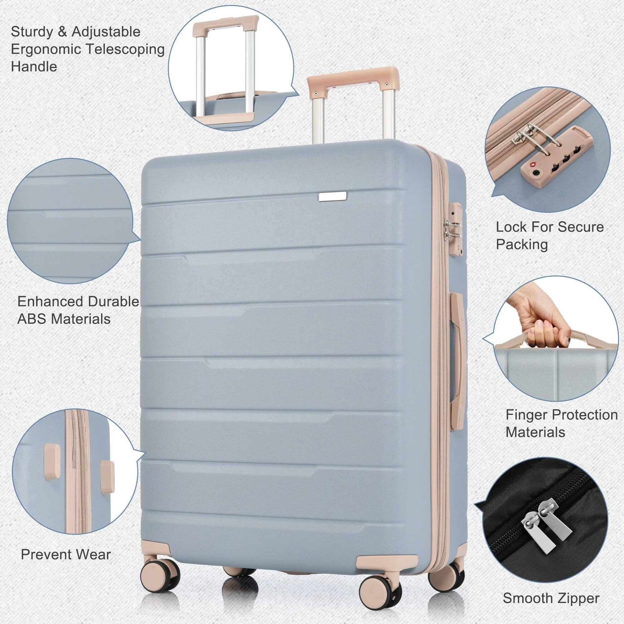 3 Piece Suitcase Luggage Sets with Spinner Wheels and TSA Lock (20/24/28)
