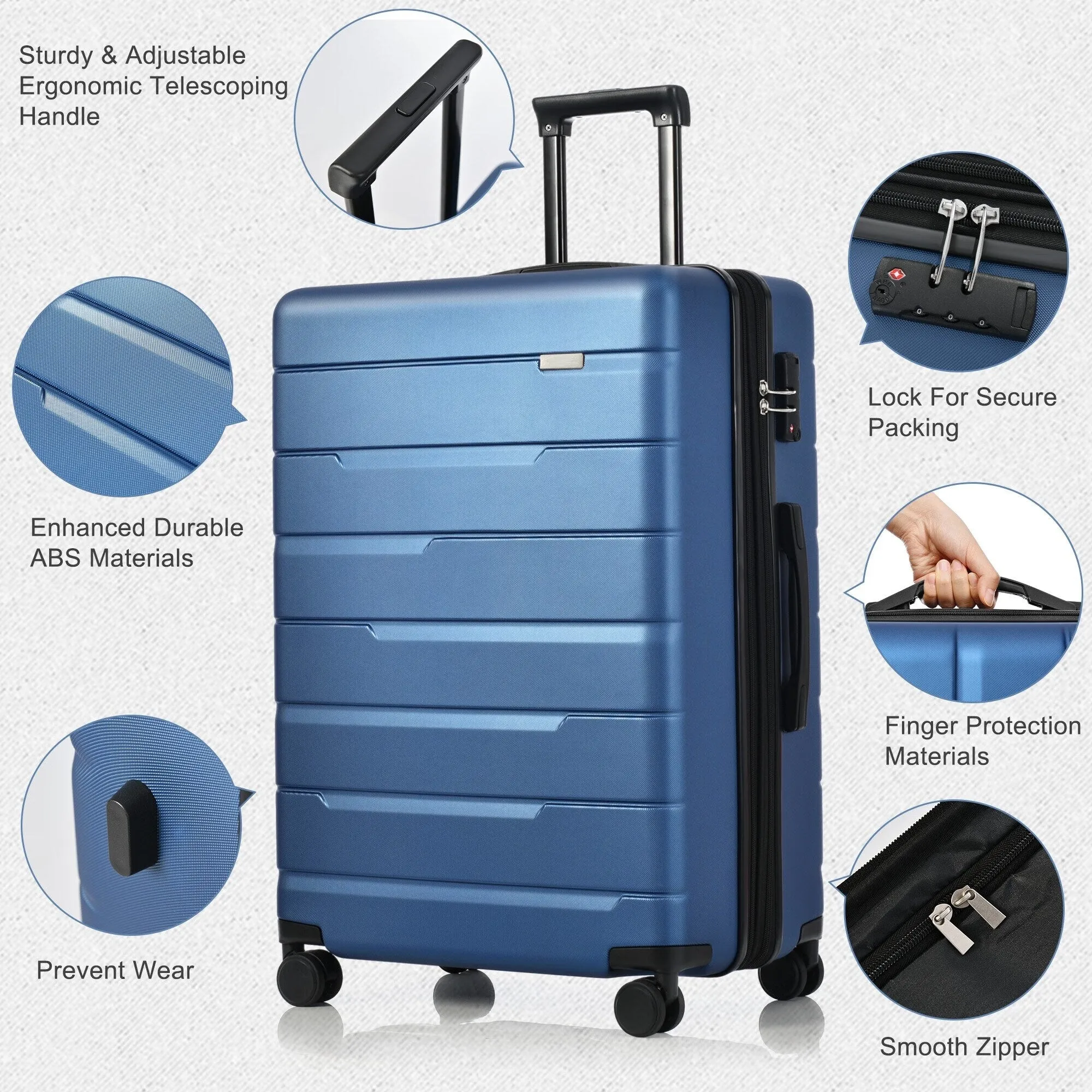 3 Piece Suitcase Luggage Sets with Spinner Wheels and TSA Lock (20/24/28)