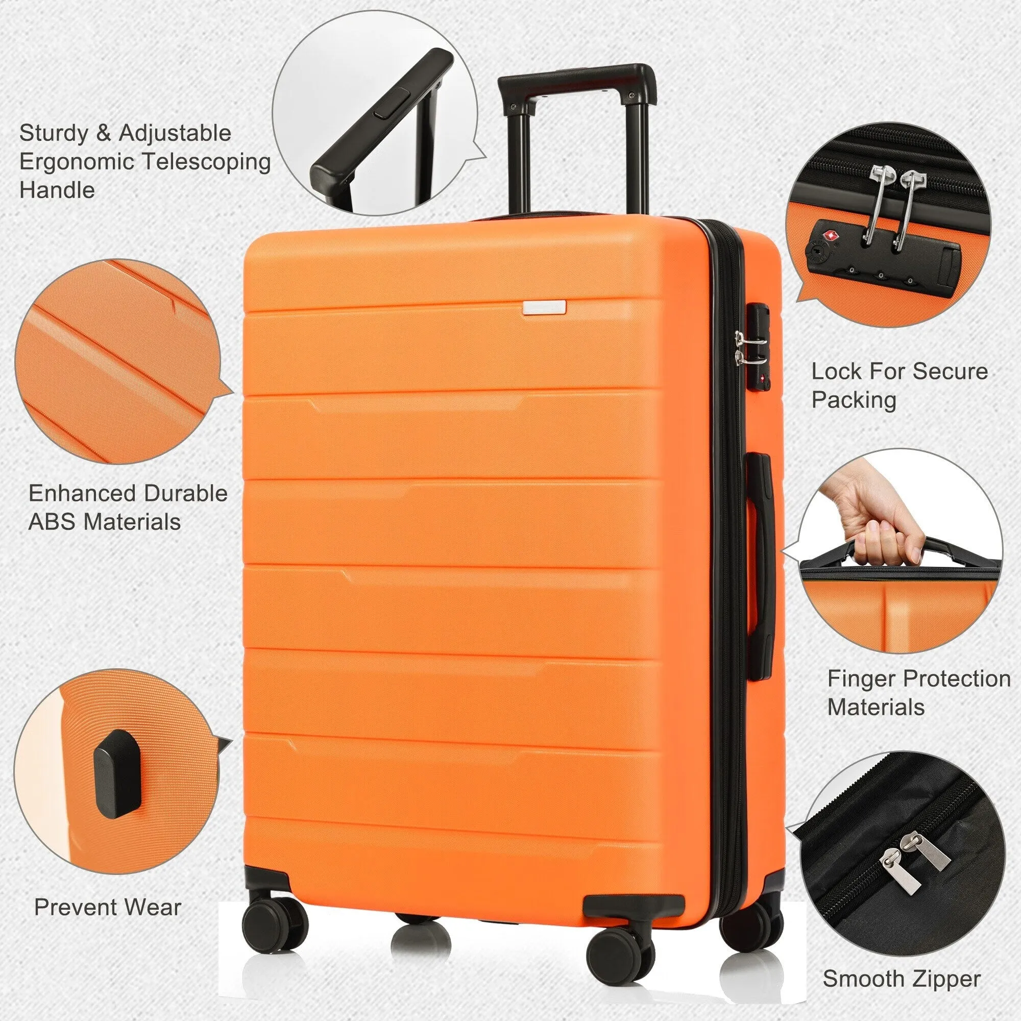 3 Piece Suitcase Luggage Sets with Spinner Wheels and TSA Lock (20/24/28)