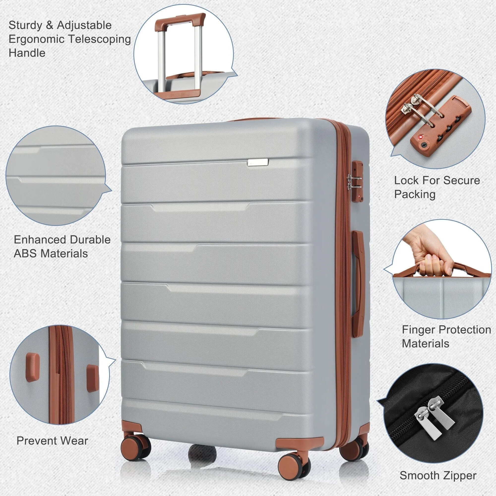3 Piece Suitcase Luggage Sets with Spinner Wheels and TSA Lock (20/24/28)