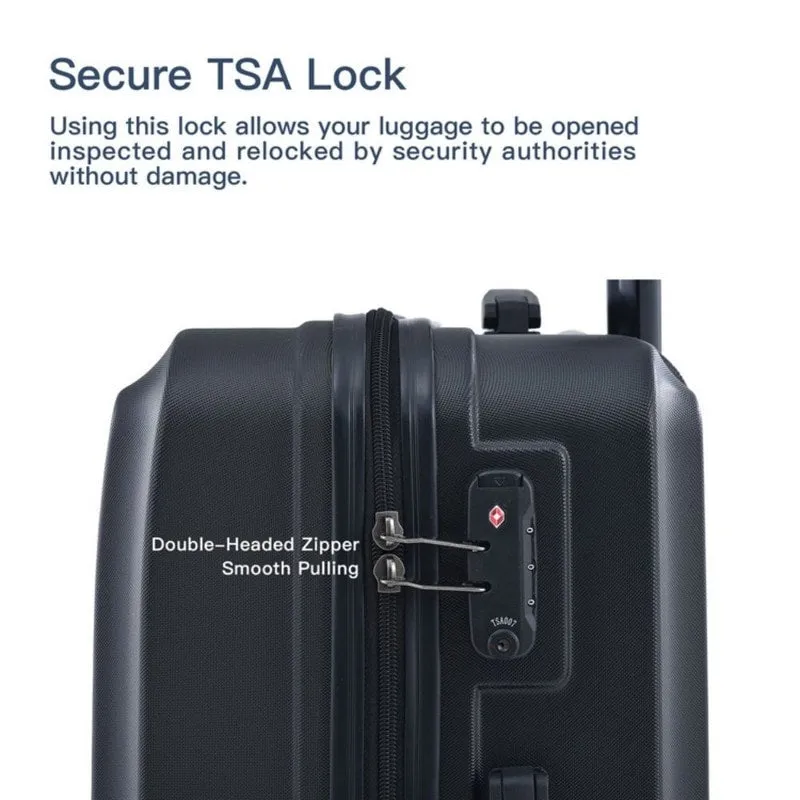 3PCS ABS Lightweight Suitcase Luggage Set with Two Hooks and TSA Lock