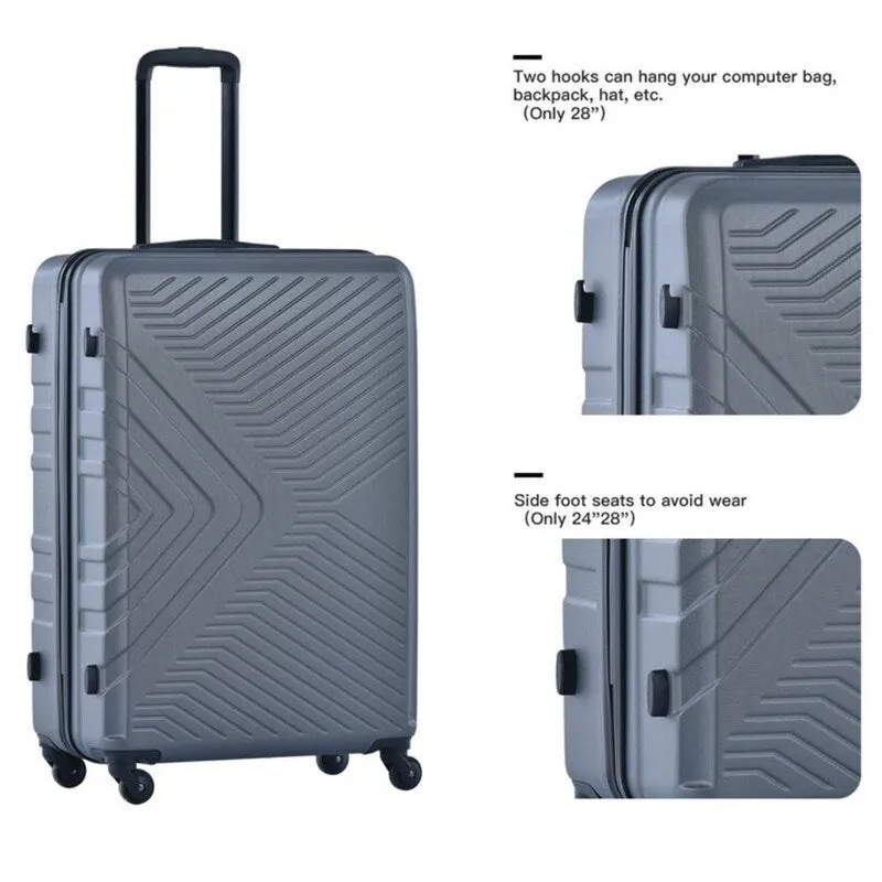 3PCS ABS Lightweight Suitcase Luggage Set with Two Hooks and TSA Lock