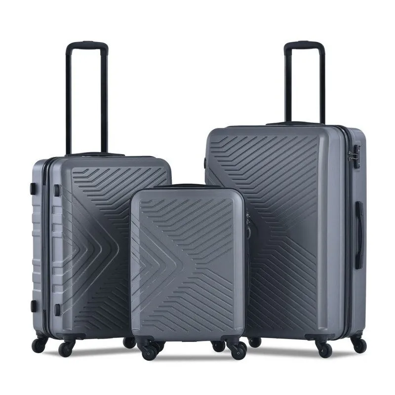 3PCS ABS Lightweight Suitcase Luggage Set with Two Hooks and TSA Lock