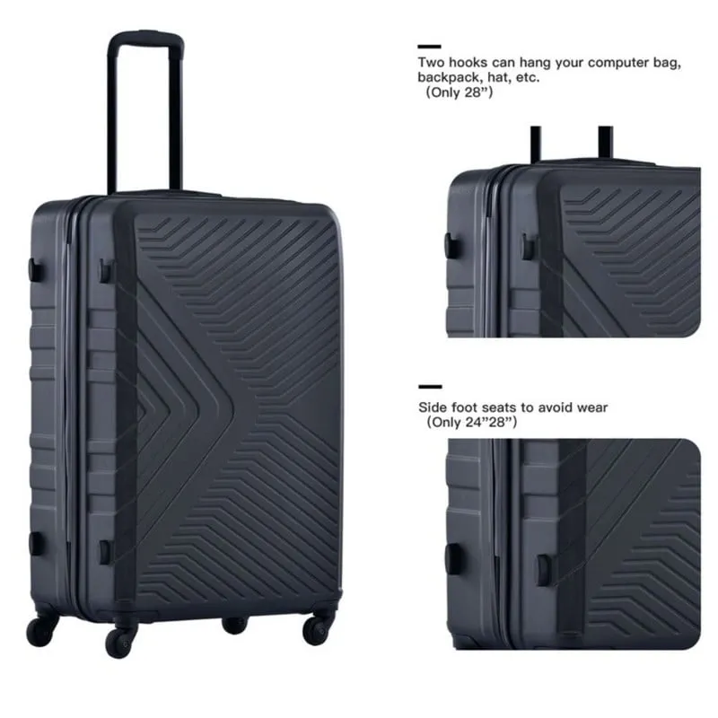 3PCS ABS Lightweight Suitcase Luggage Set with Two Hooks and TSA Lock