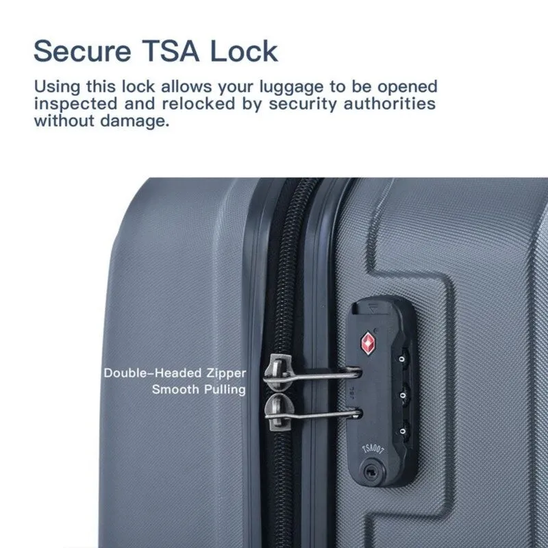 3PCS ABS Lightweight Suitcase Luggage Set with Two Hooks and TSA Lock