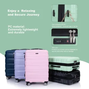 3PCS Durable Suitcase Luggage Sets with 2 Hooks,TSA Lock and Spinner Wheels