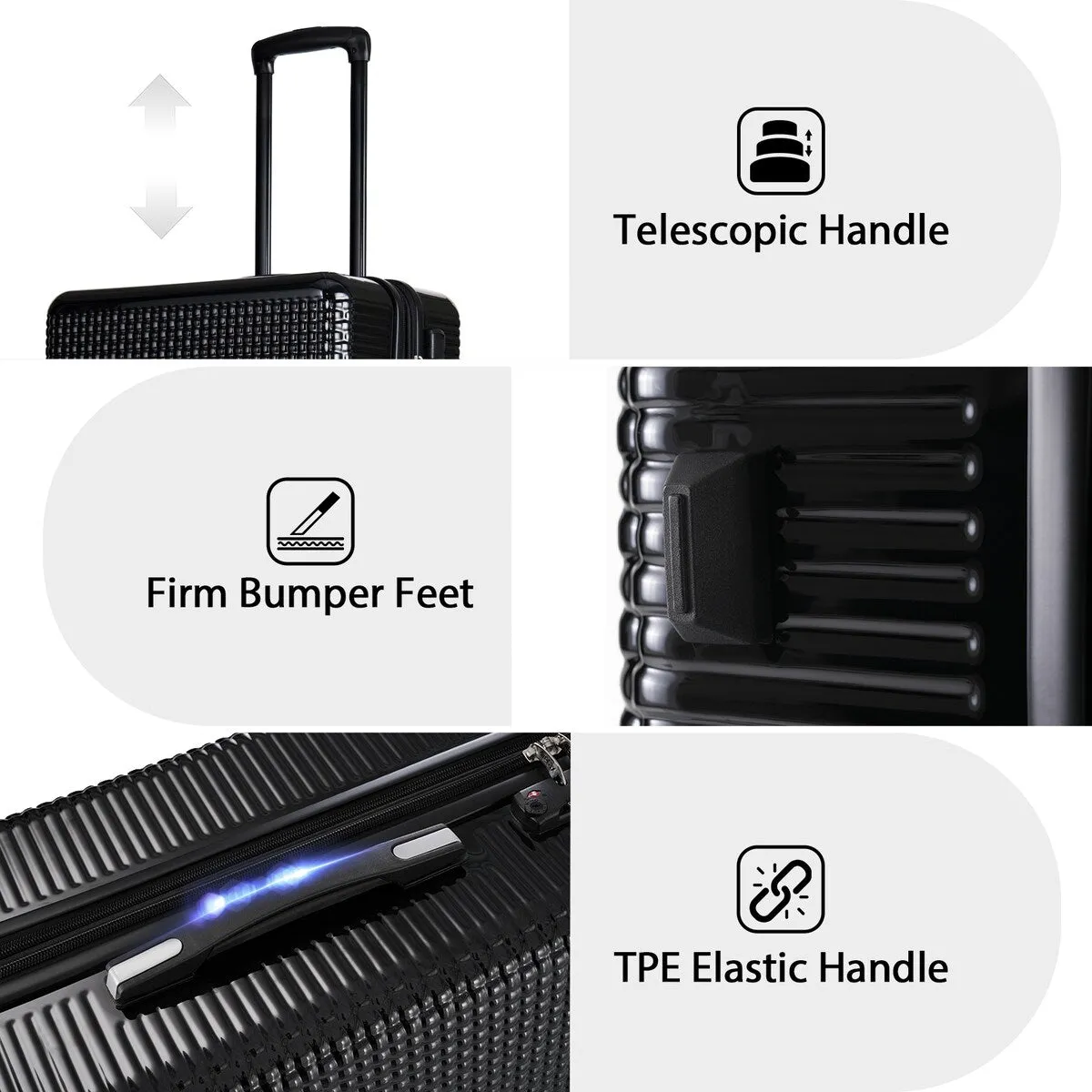 3PCS Lightweight Expandable Carry-on Suitcases Luggage Set with TSA Lock