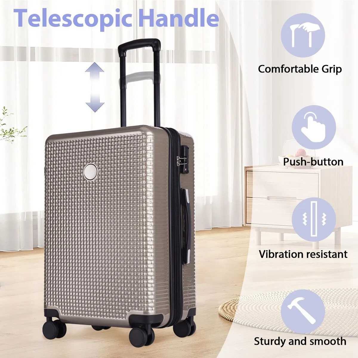 3PCS Lightweight Expandable Carry-on Suitcases Luggage Set with TSA Lock