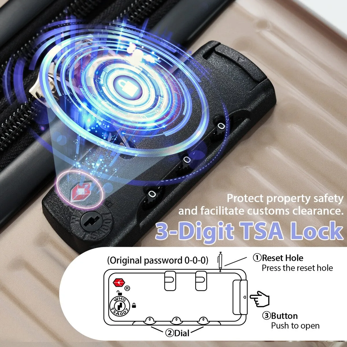 3PCS Lightweight Expandable Carry-on Suitcases Luggage Set with TSA Lock