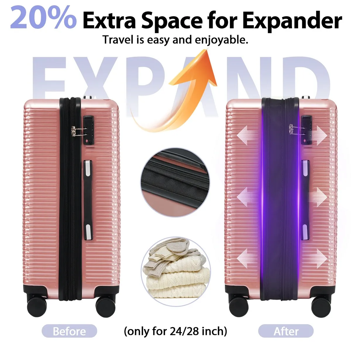 3PCS Lightweight Expandable Carry-on Suitcases Luggage Set with TSA Lock