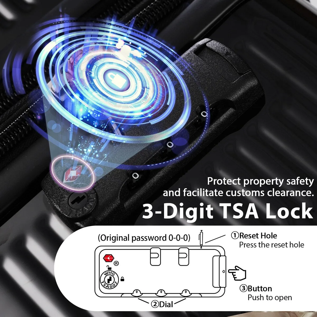 3PCS Lightweight Expandable Carry-on Suitcases Luggage Set with TSA Lock