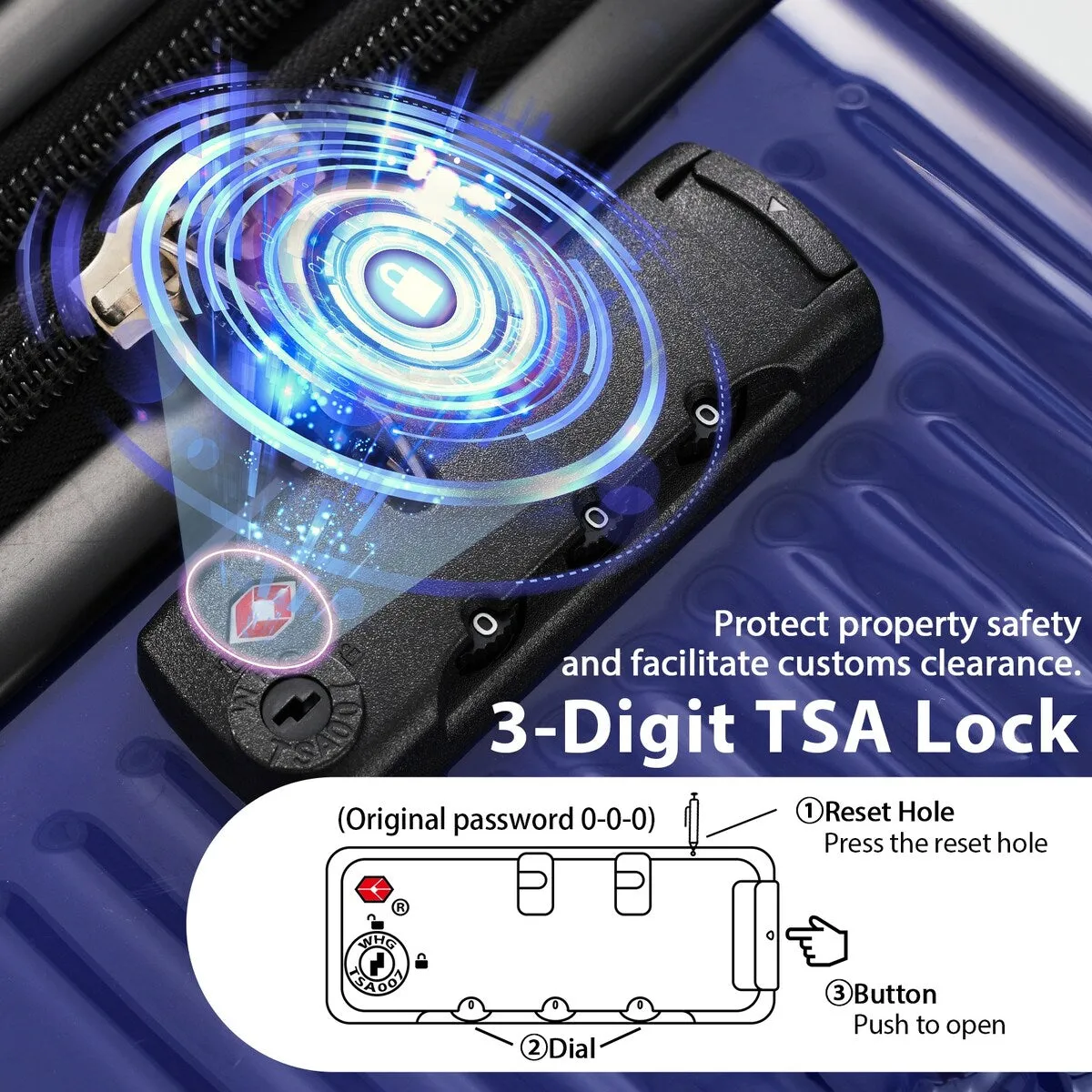 3PCS Lightweight Expandable Carry-on Suitcases Luggage Set with TSA Lock