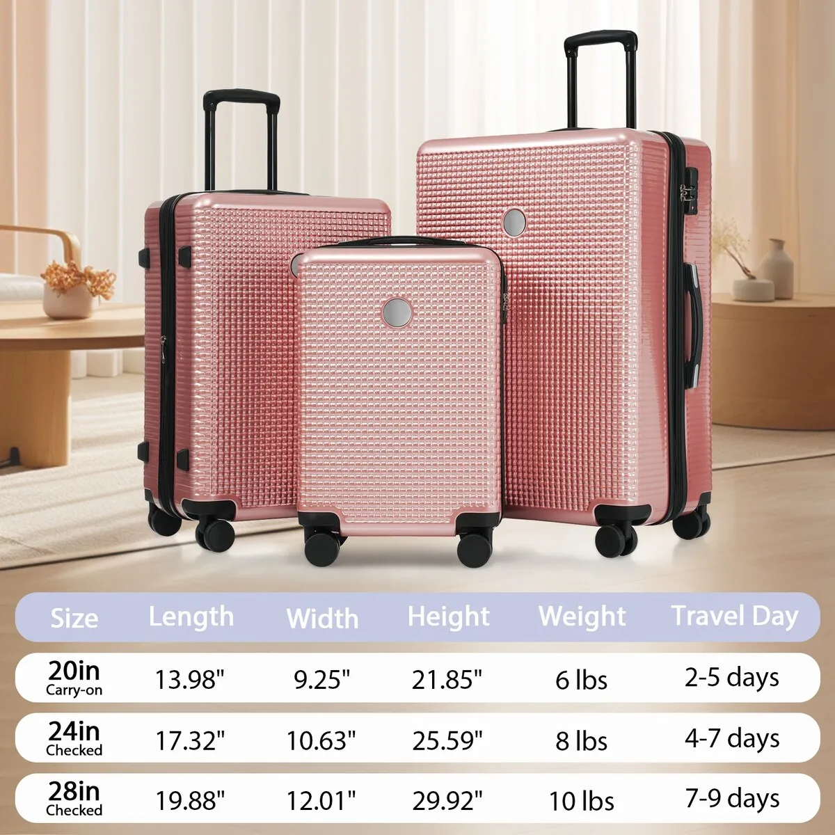 3PCS Lightweight Expandable Carry-on Suitcases Luggage Set with TSA Lock