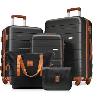 5Pcs Expandable ABS Durable Suitcase Luggage Sets with Travel Bag and Hanging Toiletry Bag