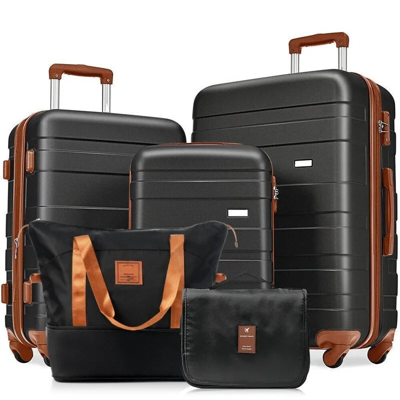 5Pcs Expandable ABS Durable Suitcase Luggage Sets with Travel Bag and Hanging Toiletry Bag