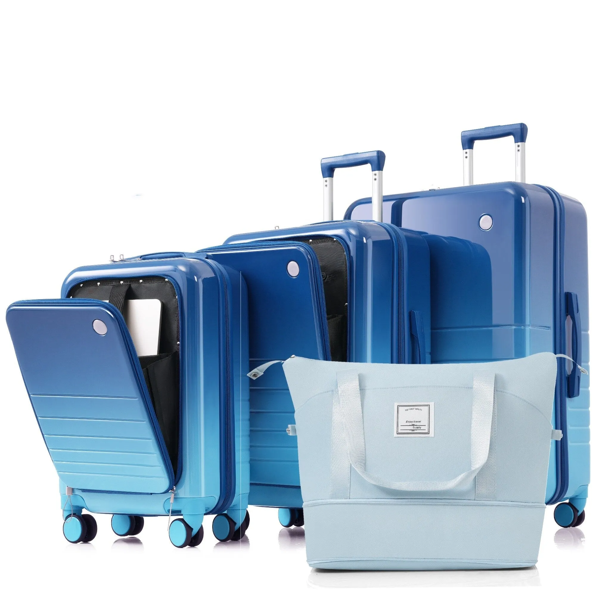 ABS PC Hardsided Luggage Set with Expandable Travel Bag and Cup Holder, Lightweight Suitcase with 360-degree Rotating Wheels