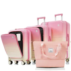 ABS PC Hardsided Luggage Set with Expandable Travel Bag and Cup Holder, Lightweight Suitcase with 360-degree Rotating Wheels