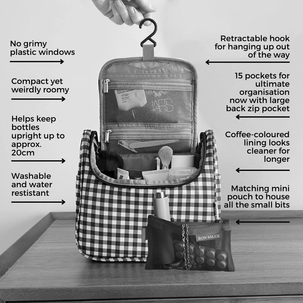 Bon Voyage Travel Toiletry Bag -- Milk Tea Gingham