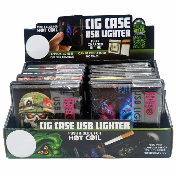 Cigarette Case with USB Coil Lighter - 8 Pieces Per Retail Ready Display 23235