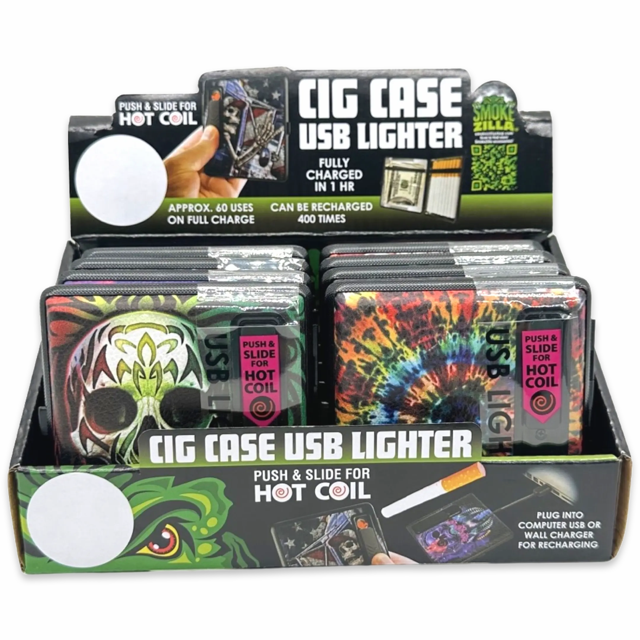 Cigarette Case with USB Coil Lighter - 8 Pieces Per Retail Ready Display 23521